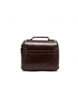 Retro DSLR Leather Shoulder Bag with Detatchable Strap - Dark Brown