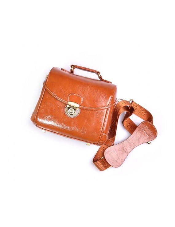 Classic DSLR Leather Shoulder Bag with Detatchable Strap - Light Brown