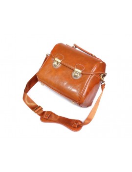 Retro DSLR Leather Shoulder Bag with Detatchable Strap - Light Brown